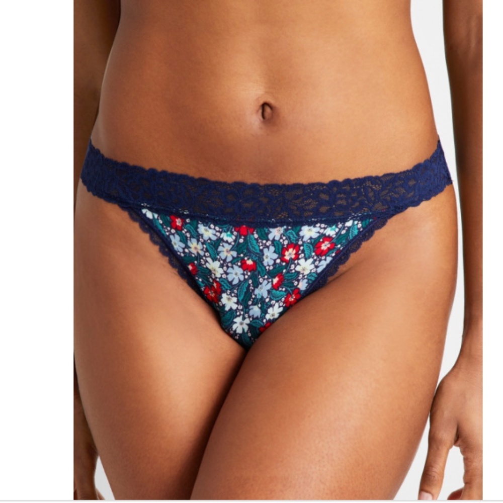 State of Day Women's Cotton Blend Lace-Trim Thong Underwear, Whimsical Floral, L
